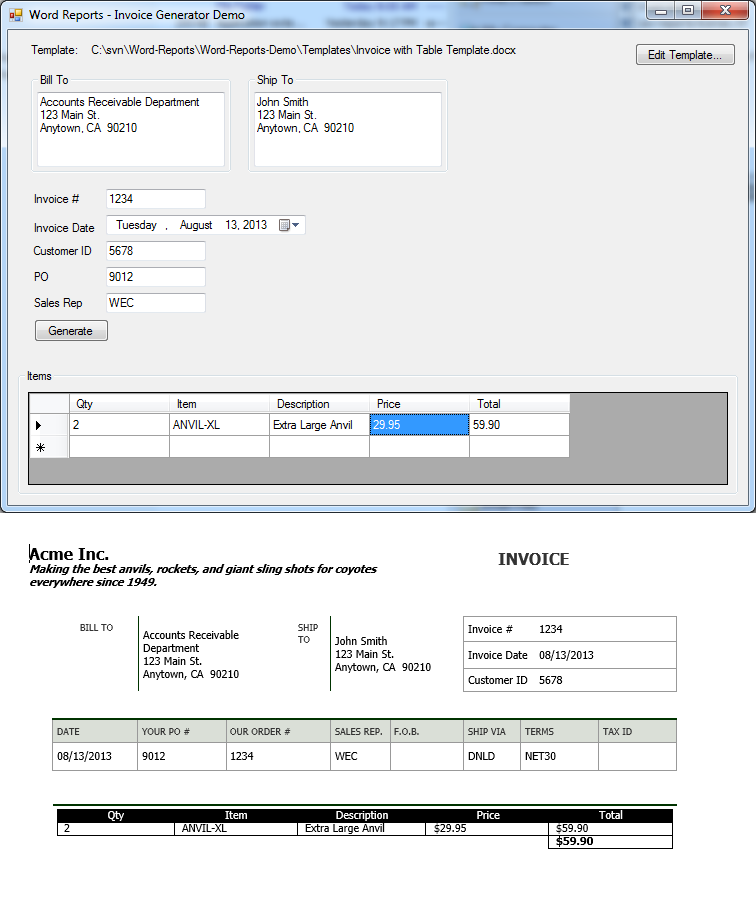 Word Reports screenshot